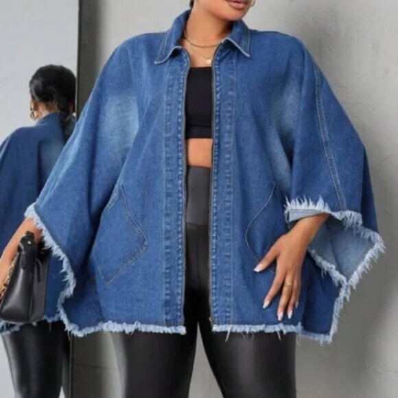 Plus Western frayed hem zip up Loose Fit Jacket - Picture 1 of 7